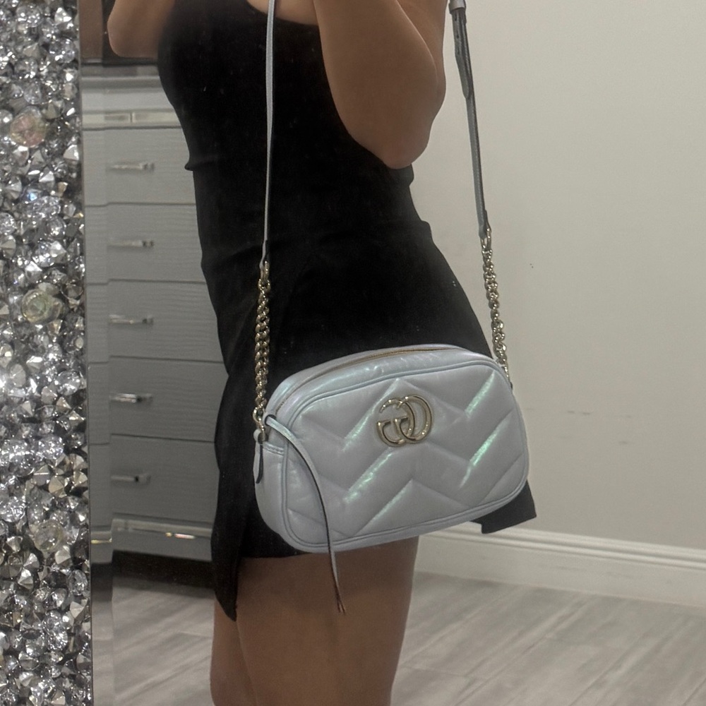 Gucci Iridescent Blue Crossbody Bag Msrp $1950 metallic